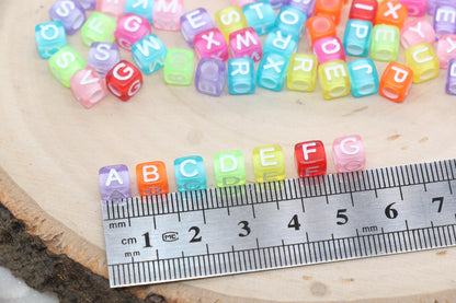 Mix Alphabet Letter Beads, Multicolor Cube Shape Letter Beads, Acrylic Square Name Initial Beads, Size 6mm #3254