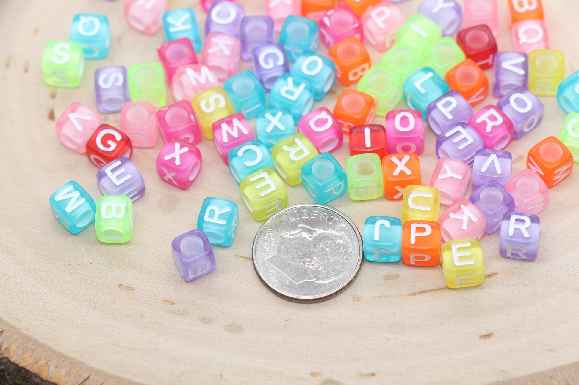 Mix Alphabet Letter Beads, Multicolor Cube Shape Letter Beads, Acrylic Square Name Initial Beads, Size 6mm #3254