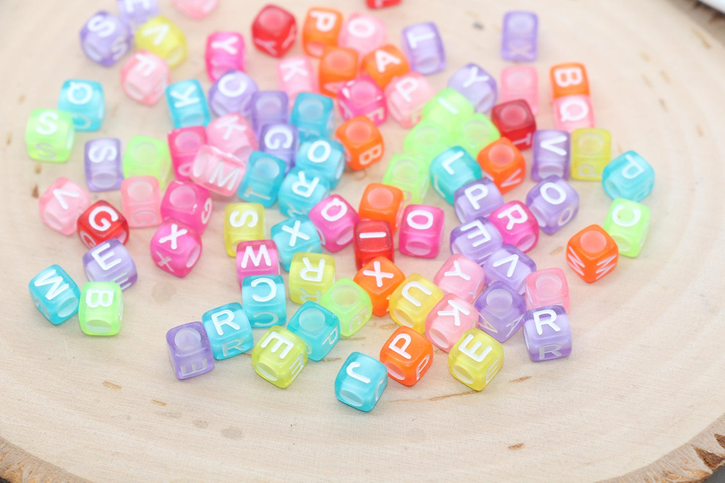 Mix Alphabet Letter Beads, Multicolor Cube Shape Letter Beads, Acrylic Square Name Initial Beads, Size 6mm #3254