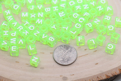 Translucent Green Alphabet Letter Beads, Mix Acrylic Letter Beads, Plastic Letter Beads, Acrylic Square Name Initial Beads, Size 6mm, #3255