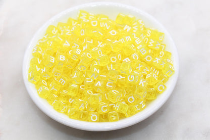 Translucent Yellow Alphabet Letter Beads, Mix Acrylic Letter Beads, Plastic Letter Beads, Acrylic Square Name Initial Beads, Size 6mm, #3257