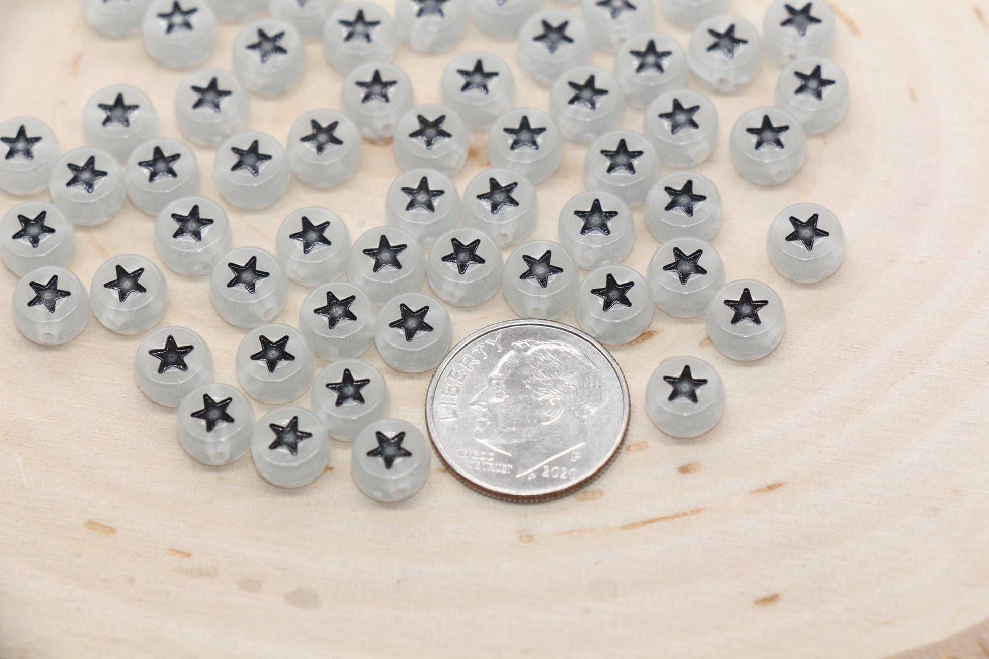 Glow in Dark Star Beads, Acrylic Glow Star Beads, Glowing Star Symbol Beads, Size 7mm #1611