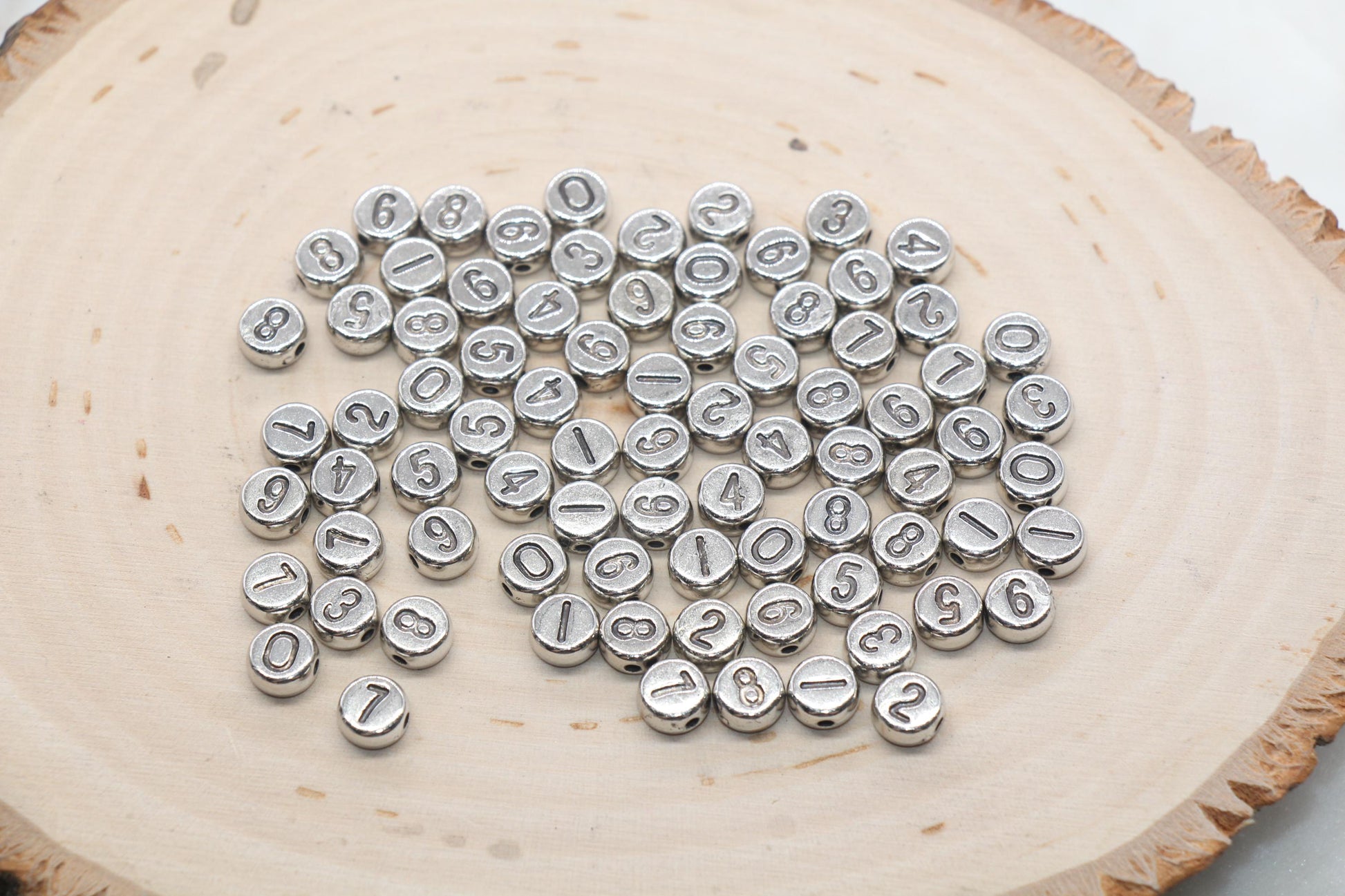 Antique Silver Number Beads, Mix Number Beads, Plastic Mix Number Beads, Round Number Beads, Size 7mm #3266