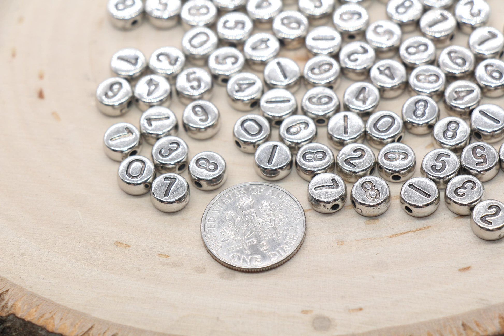 Antique Silver Number Beads, Mix Number Beads, Plastic Mix Number Beads, Round Number Beads, Size 7mm #3266