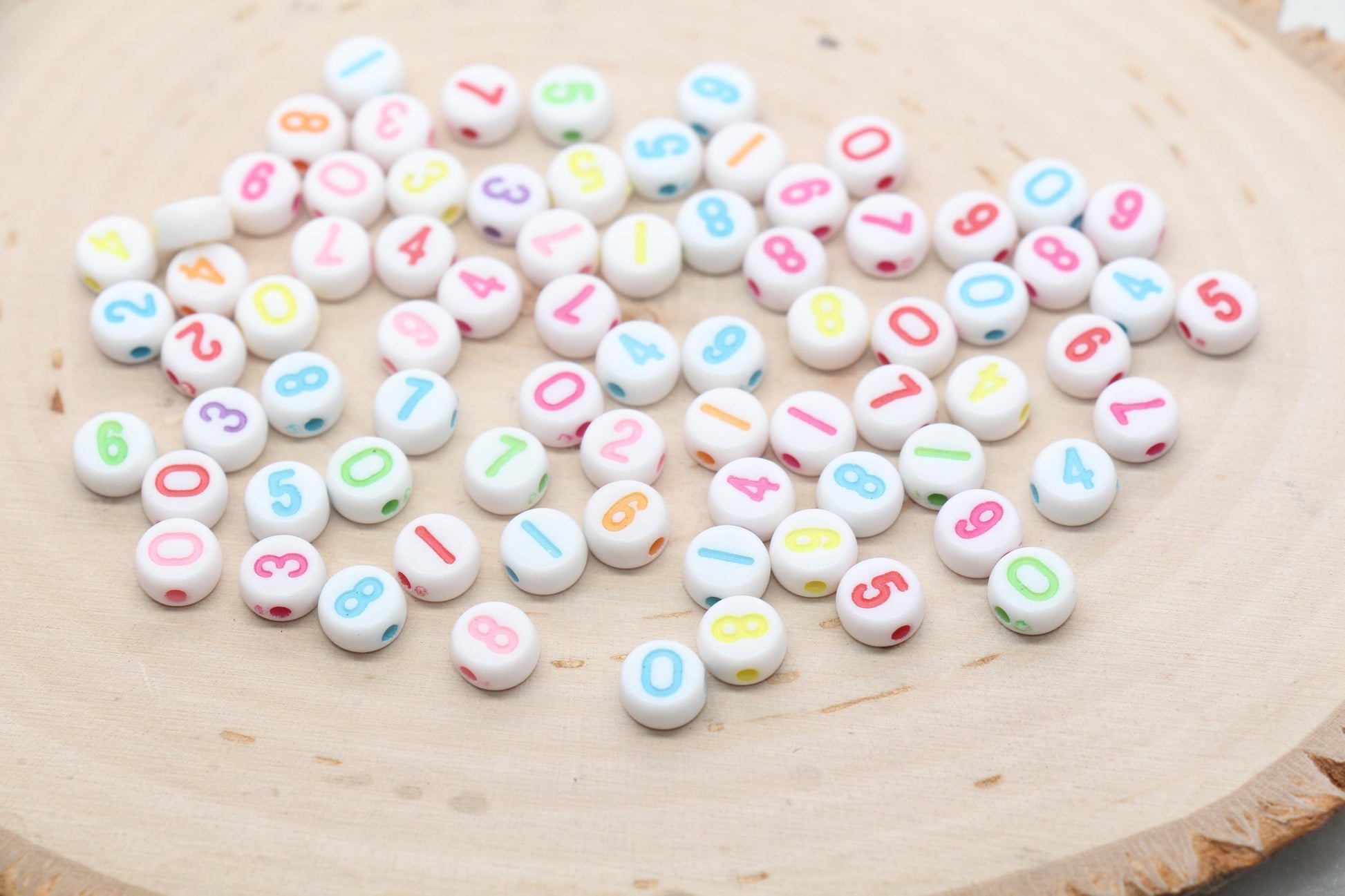 Mix Number Beads, White Beads with Multicolor Numbers, Acrylic Number beads, Beads for Bracelets, Kid Craft Beads, Size 7mm #3273