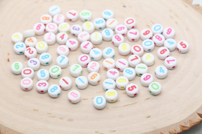 Mix Number Beads, White Beads with Multicolor Numbers, Acrylic Number beads, Beads for Bracelets, Kid Craft Beads, Size 7mm #3273