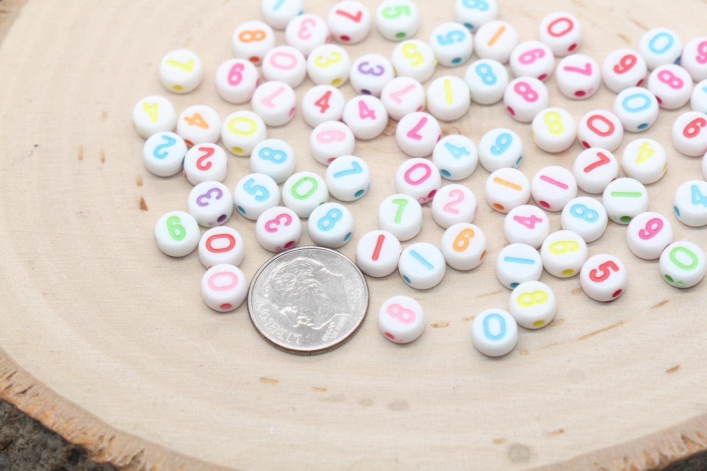 Mix Number Beads, White Beads with Multicolor Numbers, Acrylic Number beads, Beads for Bracelets, Kid Craft Beads, Size 7mm #3273