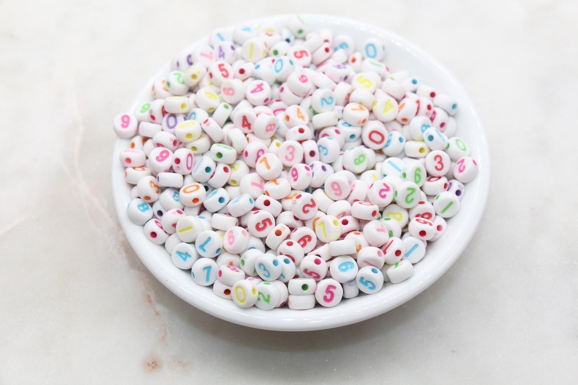 Mix Number Beads, White Beads with Multicolor Numbers, Acrylic Number beads, Beads for Bracelets, Kid Craft Beads, Size 7mm #3273