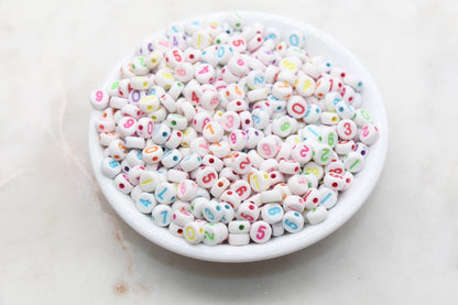 Mix Number Beads, White Beads with Multicolor Numbers, Acrylic Number beads, Beads for Bracelets, Kid Craft Beads, Size 7mm #3273