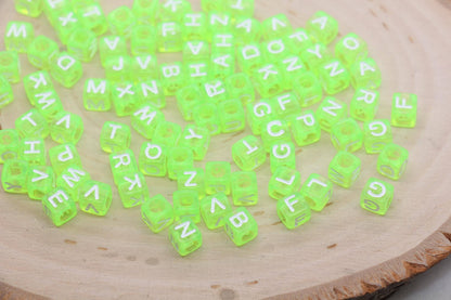 size 6 mm cube shape green color letter beads for jewelry making