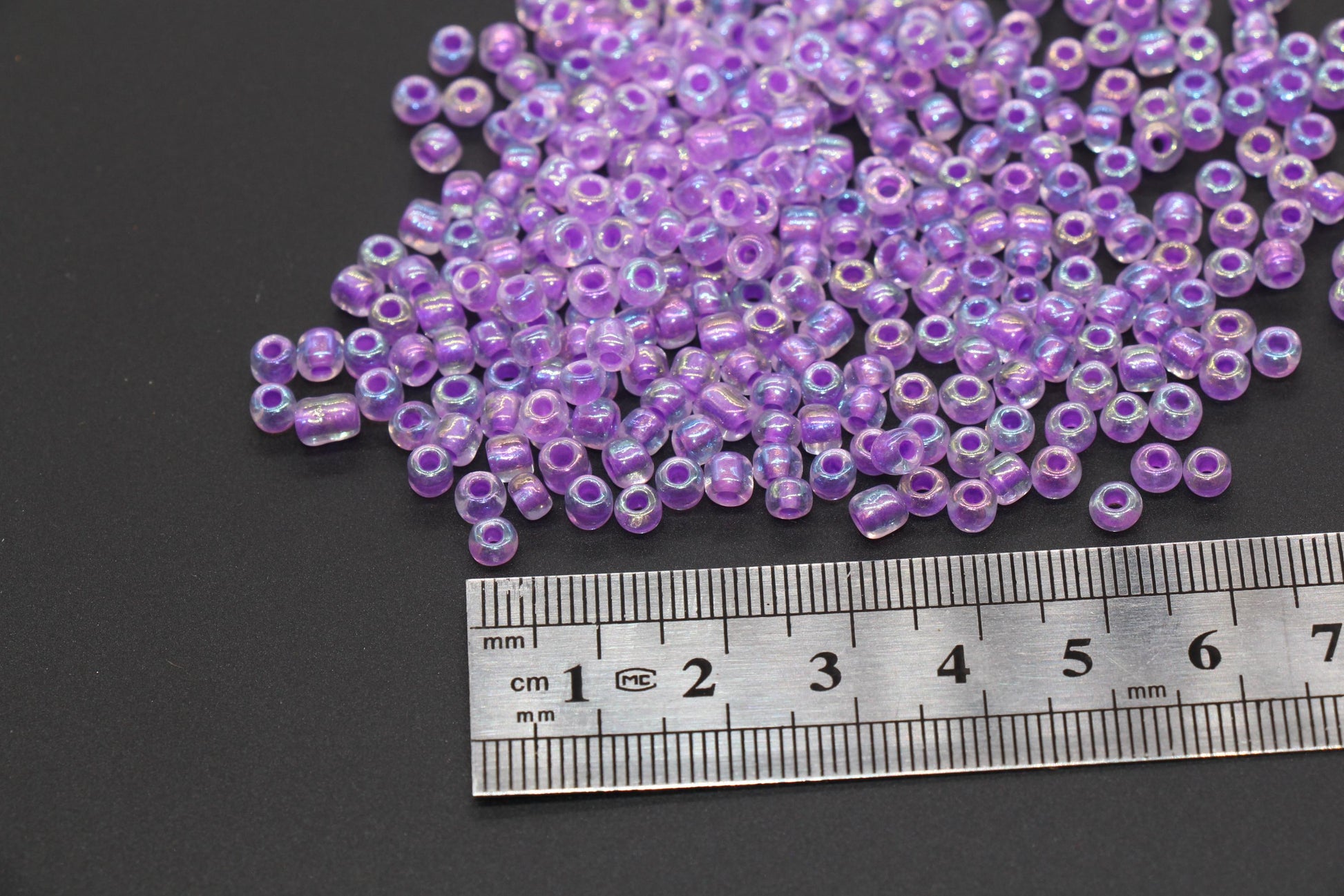 GLOW Glass Beads, 4mm Size 6/0 Glass Beads, Glow in Dark Iridescent Beads with Purple Lining Beads, Rocailles Beads, Beading Supplies #3320