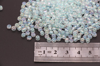 GLOW Glass Beads, 4mm 6/0 Glass Beads, Glow in Dark Iridescent Beads with Baby Blue Lining Beads, Rocailles Beads, Beading Supplies #3323