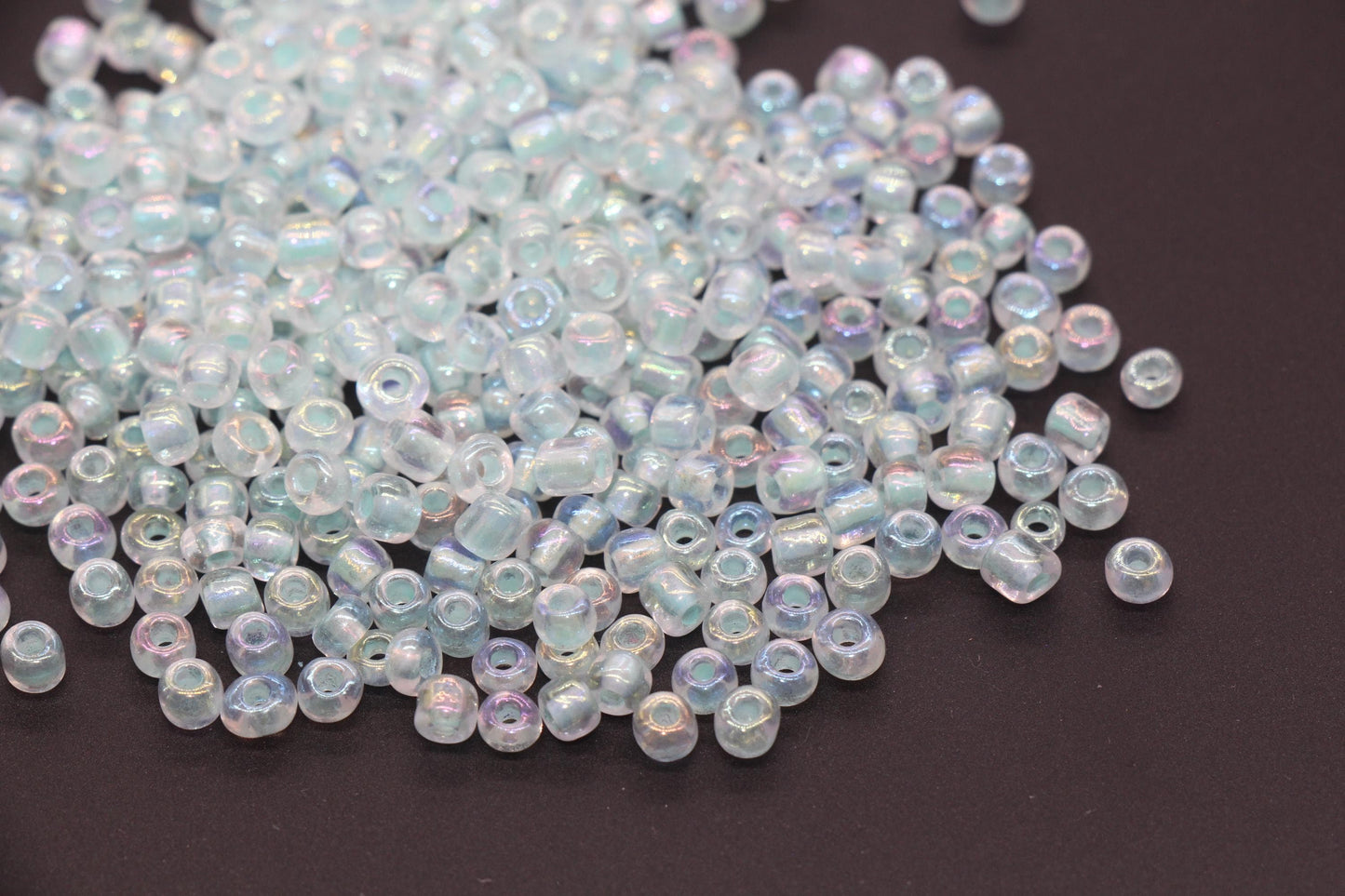 GLOW Glass Beads, 4mm 6/0 Glass Beads, Glow in Dark Iridescent Beads with Baby Blue Lining Beads, Rocailles Beads, Beading Supplies #3323