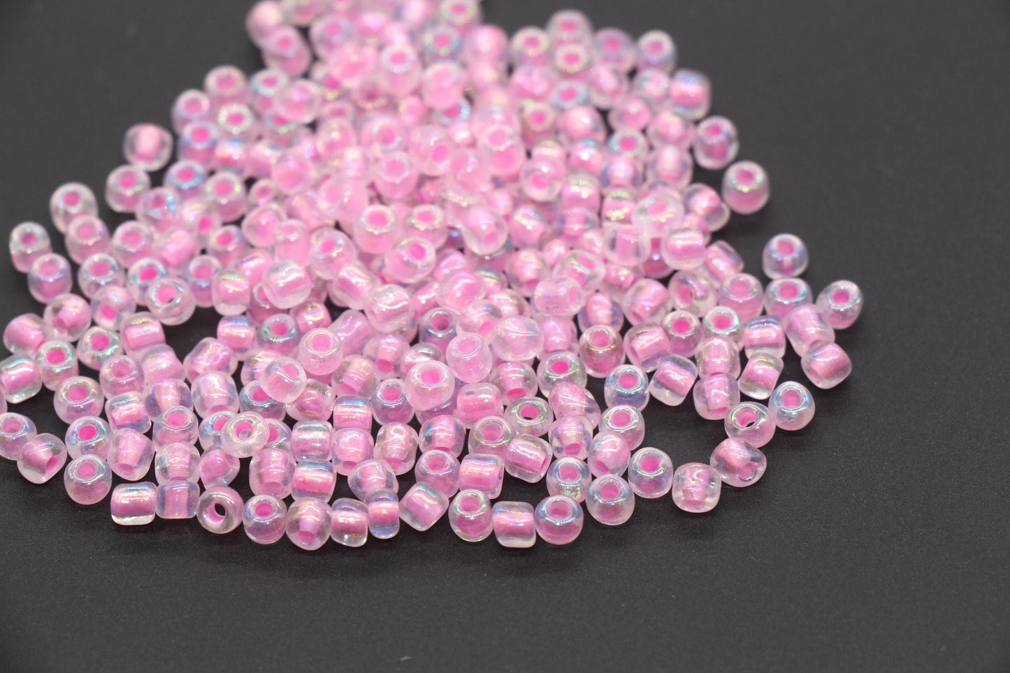 GLOW Glass Beads, 4mm 6/0 Glass Beads, Glow in Dark Iridescent Beads with Pink Lining Beads, Rocailles Beads, Beading Supplies #3324