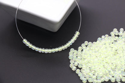 GLOW Glass Beads, 4mm 6/0 Glass Beads, Glow in Dark Iridescent Beads with Yellow Lining Beads, Rocailles Beads, Beading Supplies #3329