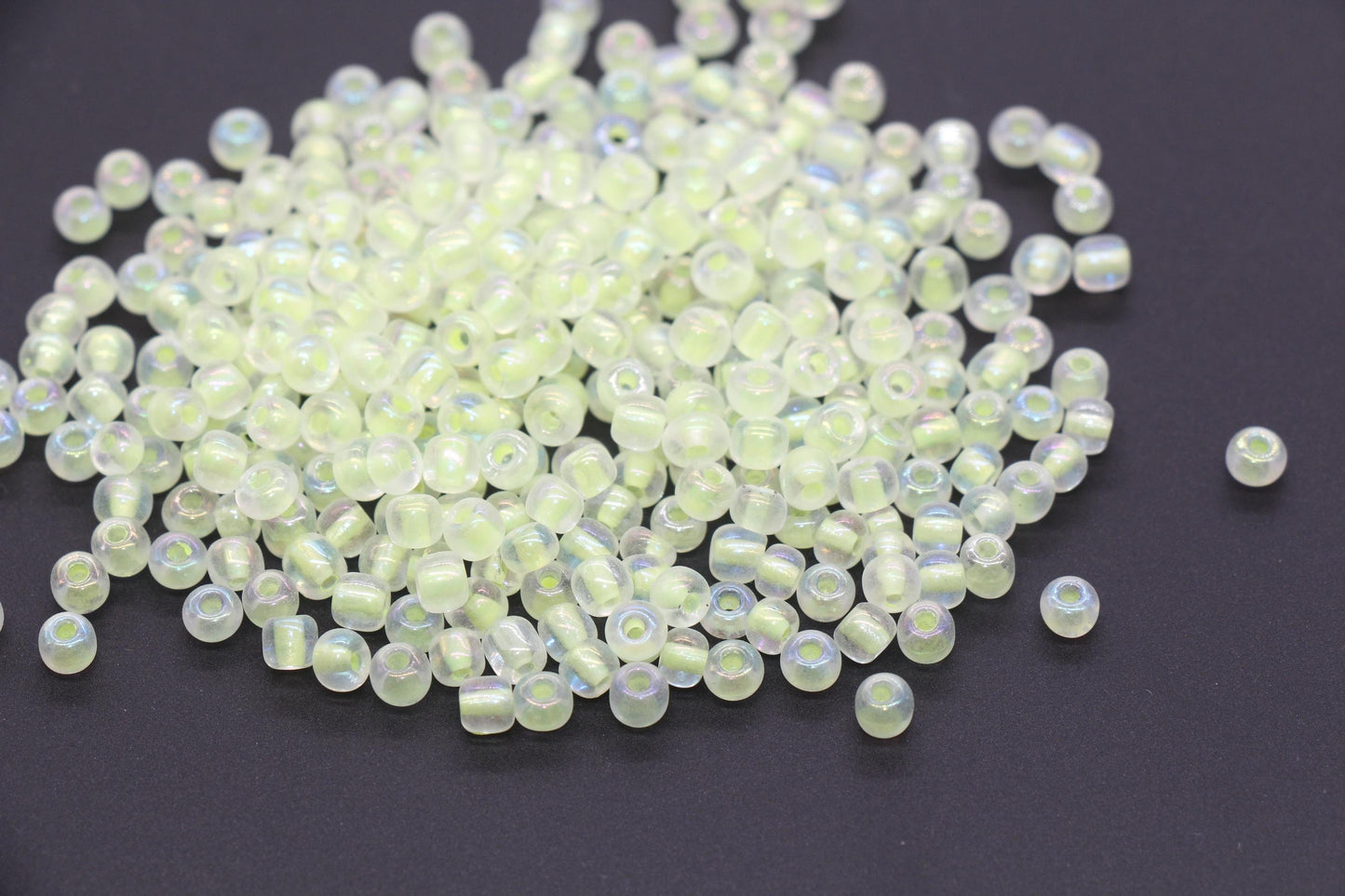 GLOW Glass Beads, 4mm 6/0 Glass Beads, Glow in Dark Iridescent Beads with Yellow Lining Beads, Rocailles Beads, Beading Supplies #3329