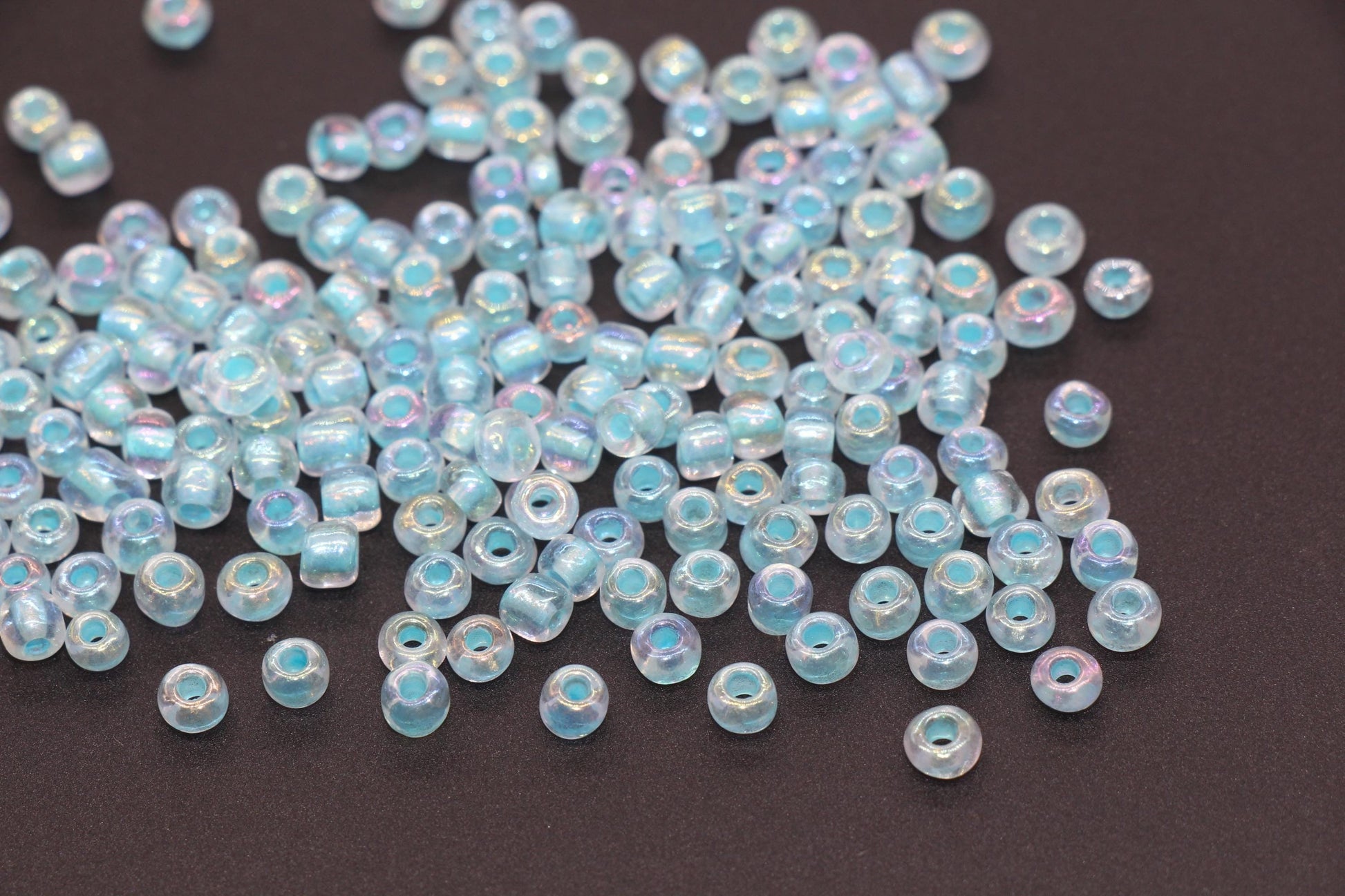 GLOW Glass Beads, 4mm 6/0 Glass Beads, Glow in Dark Iridescent Beads with Blue Lining Beads, Rocailles Beads, Beading Supplies #3331