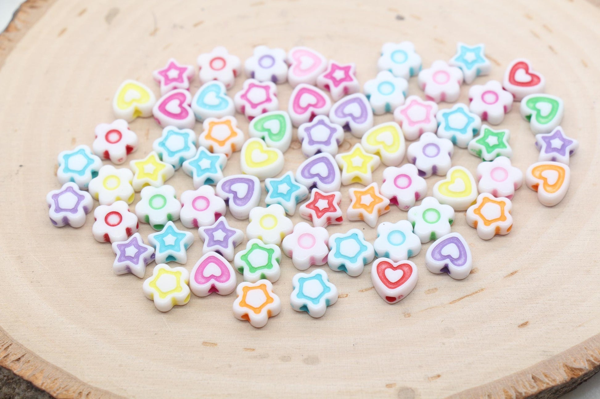 Heart, Star, Flower Mix Beads, Multicolor Beads, Plastic Heart Star Flower Shape Beads, Beads for Bracelets, Kids Craft Beads #3280