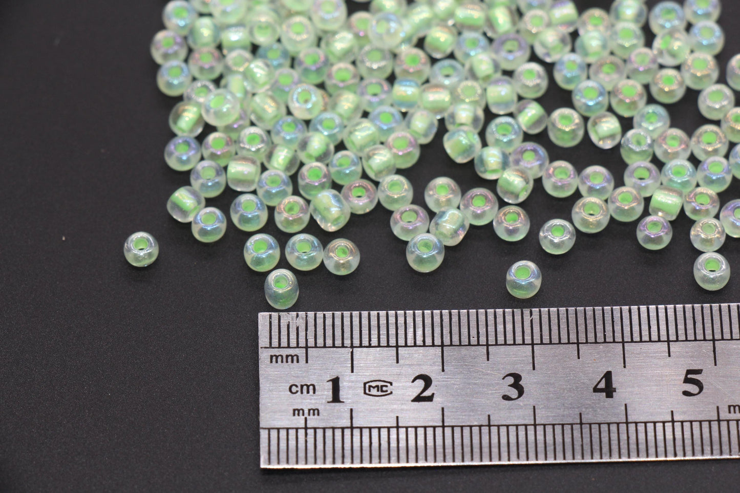 GLOW Glass Beads, 4mm 6/0 Glass Beads, Glow in Dark Iridescent Beads with Green Purple Lining Beads, Rocailles Beads, Beading Supplies #3333