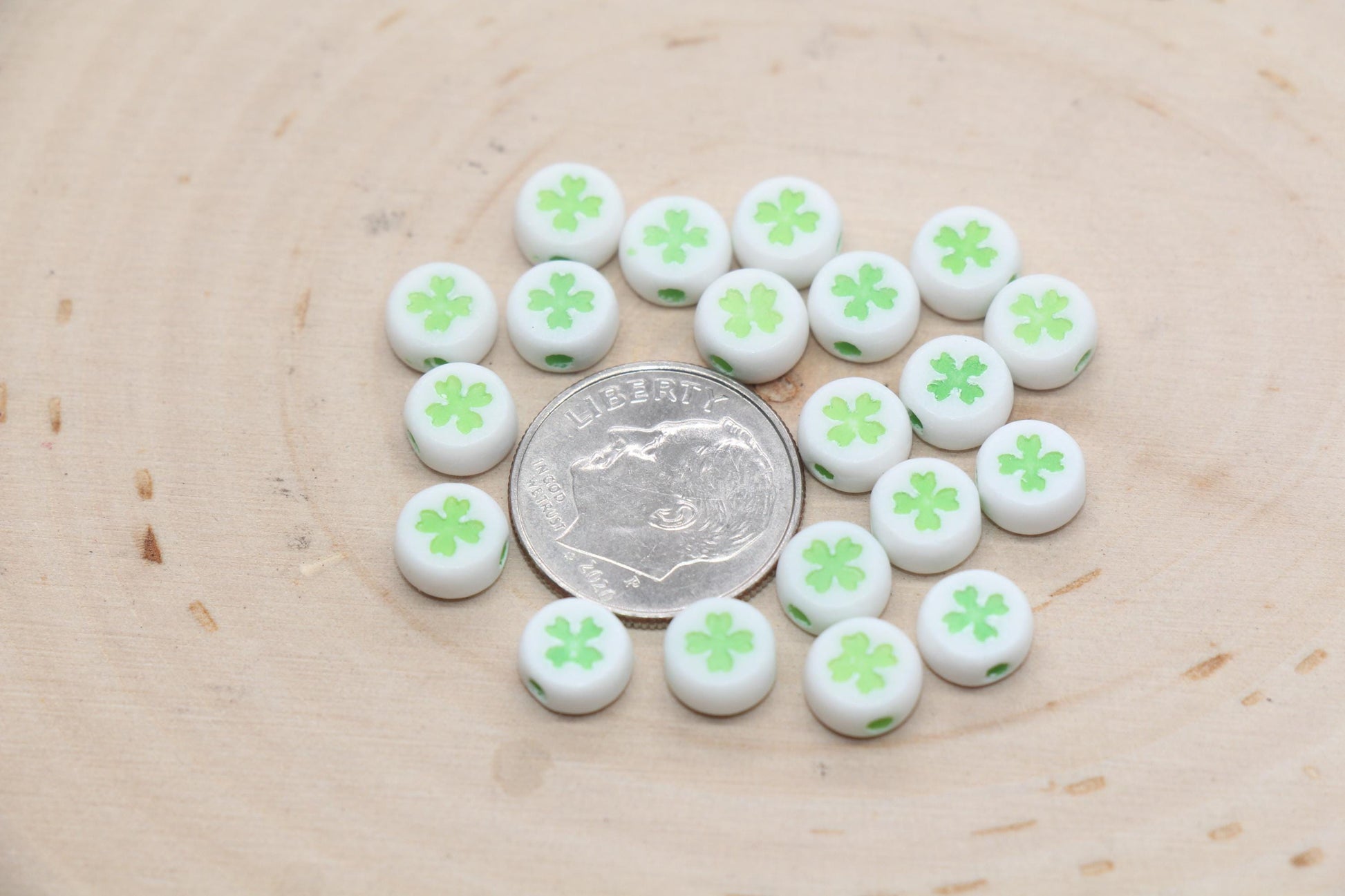 Four Leaf Clover Beads, Shamrock Round Beads, Round Leaf Clover Beads, Bracelet Beads, Jewelry Making, Size 7mm #2980 #3284 #3285 #3286