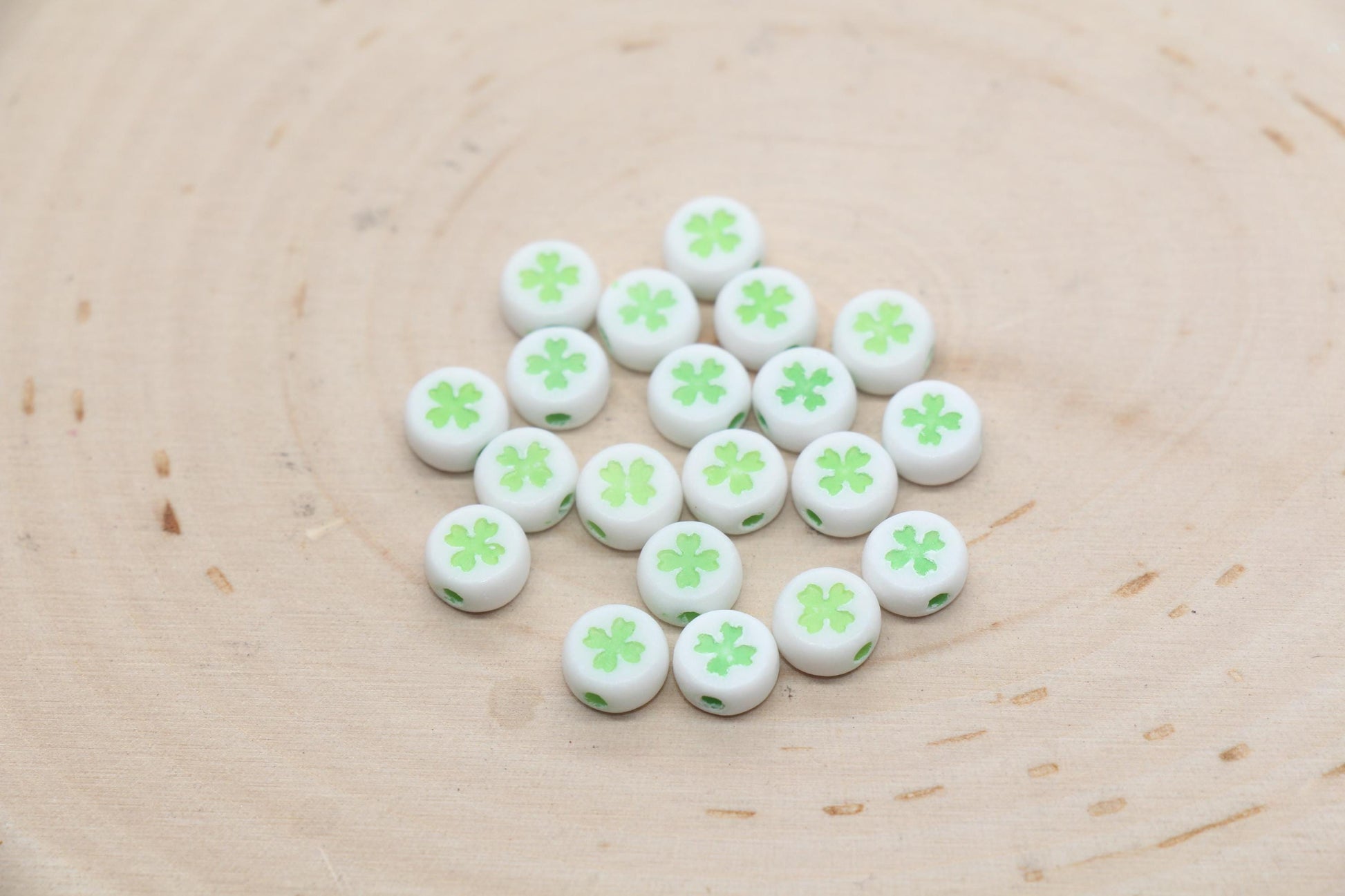 Four Leaf Clover Beads, Shamrock Round Beads, Round Leaf Clover Beads, Bracelet Beads, Jewelry Making, Size 7mm #2980 #3284 #3285 #3286