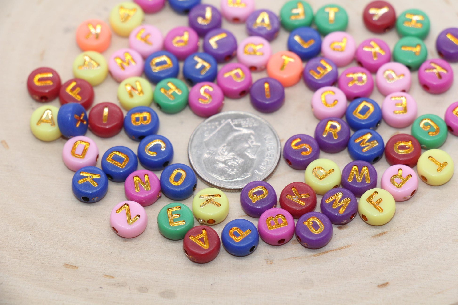 Mix Gold Lettering Alphabet Beads, Multicolor Acrylic Name Initial Beads, Mix Alphabet Letter Beads, Bead for Bracelet, 7mm #3287