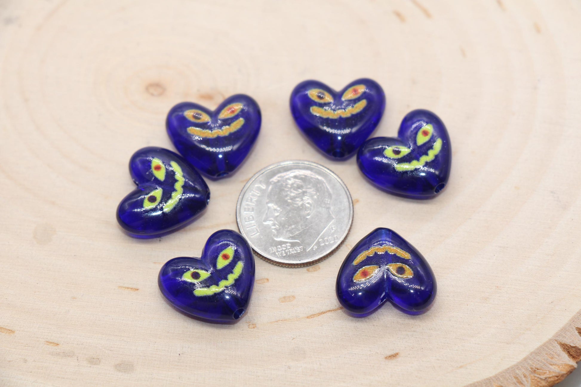 Devil Smiley Face Heart Beads, Blue Heart Beads, Heart Chunky Acrylic Beads, Happy Face Beads, Jewelry Making Beads #3291 #3292