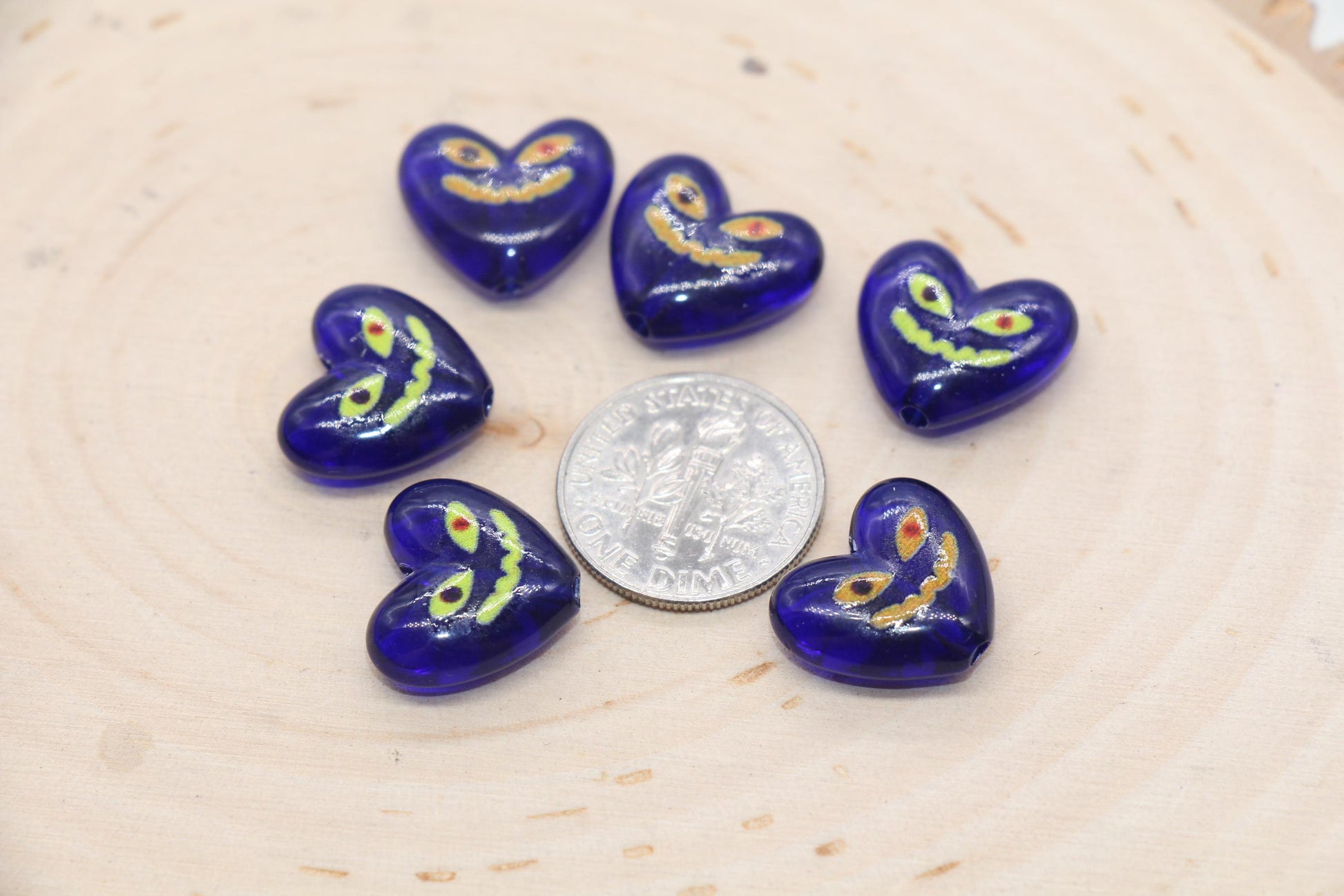 Devil Smiley Face Heart Beads, Blue Heart Beads, Heart Chunky Acrylic Beads, Happy Face Beads, Jewelry Making Beads #3291 #3292