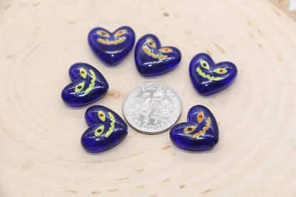 Devil Smiley Face Heart Beads, Blue Heart Beads, Heart Chunky Acrylic Beads, Happy Face Beads, Jewelry Making Beads #3291 #3292