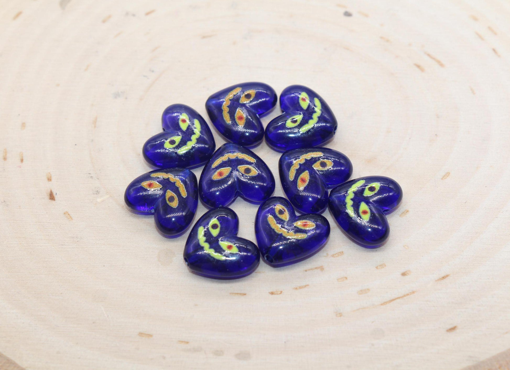 Devil Smiley Face Heart Beads, Blue Heart Beads, Heart Chunky Acrylic Beads, Happy Face Beads, Jewelry Making Beads #3291 #3292