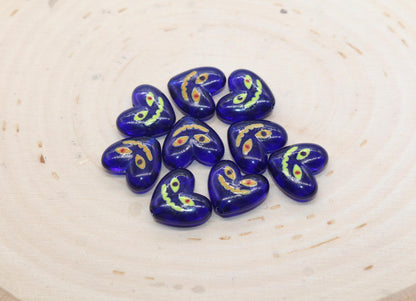 Devil Smiley Face Heart Beads, Blue Heart Beads, Heart Chunky Acrylic Beads, Happy Face Beads, Jewelry Making Beads #3291 #3292