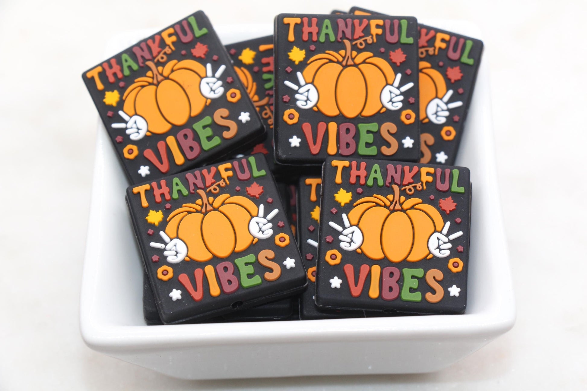 Thankful Vibes Silicone Beads, Fall Pumpkin Beads, Silicone Loose Beads, Focal Beads #616