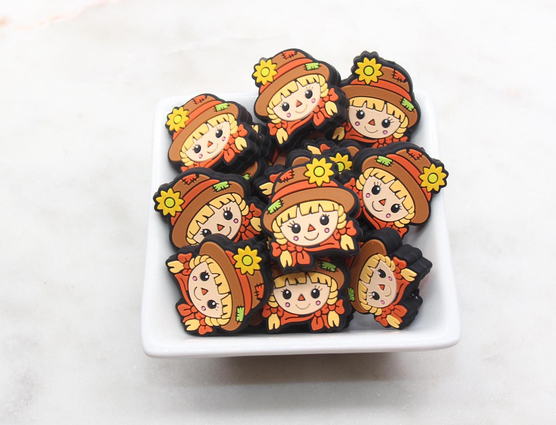 Scarecrow Girl Silicone Beads, Fall Focal Beads, Autumn Silicone Beads #620