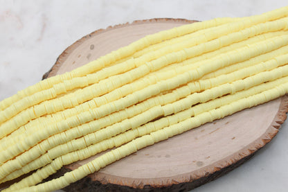 6mm Light Yellow Heishi Beads, Heishi Beads, Polymer Clay Disc Beads, African Disc Beads, Vinyl Heishi, Full Strand #344