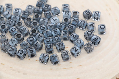 Mix Black Alphabet Letter Beads, Cube Shape Letter Beads, Acrylic Square Name Initial Beads, Kid Craft Beads Size 6mm #171