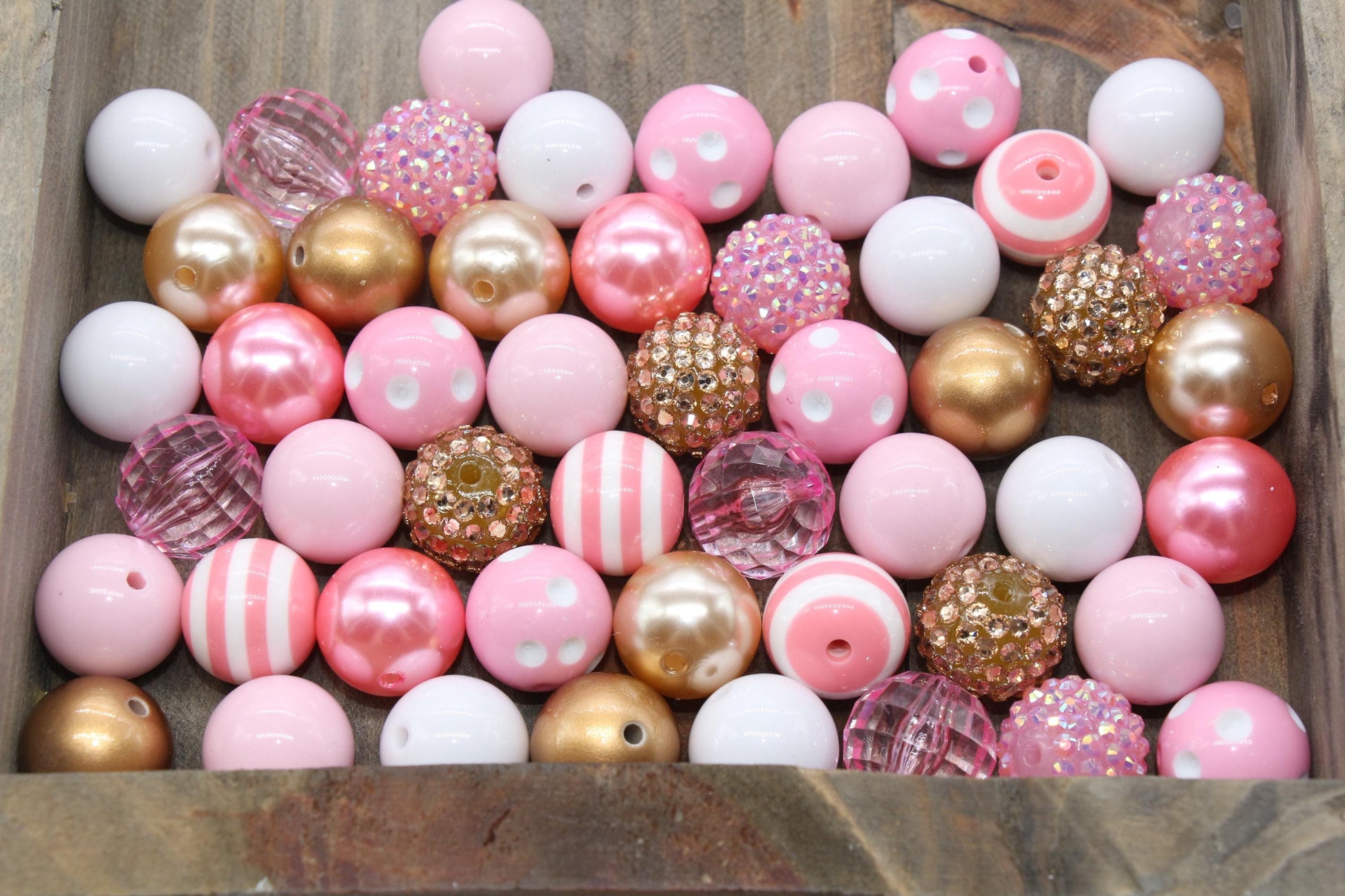 20mm Bubblegum Beads, Pink and Gold Beads Mix, Chunky Beads, Jewelry Making Beads