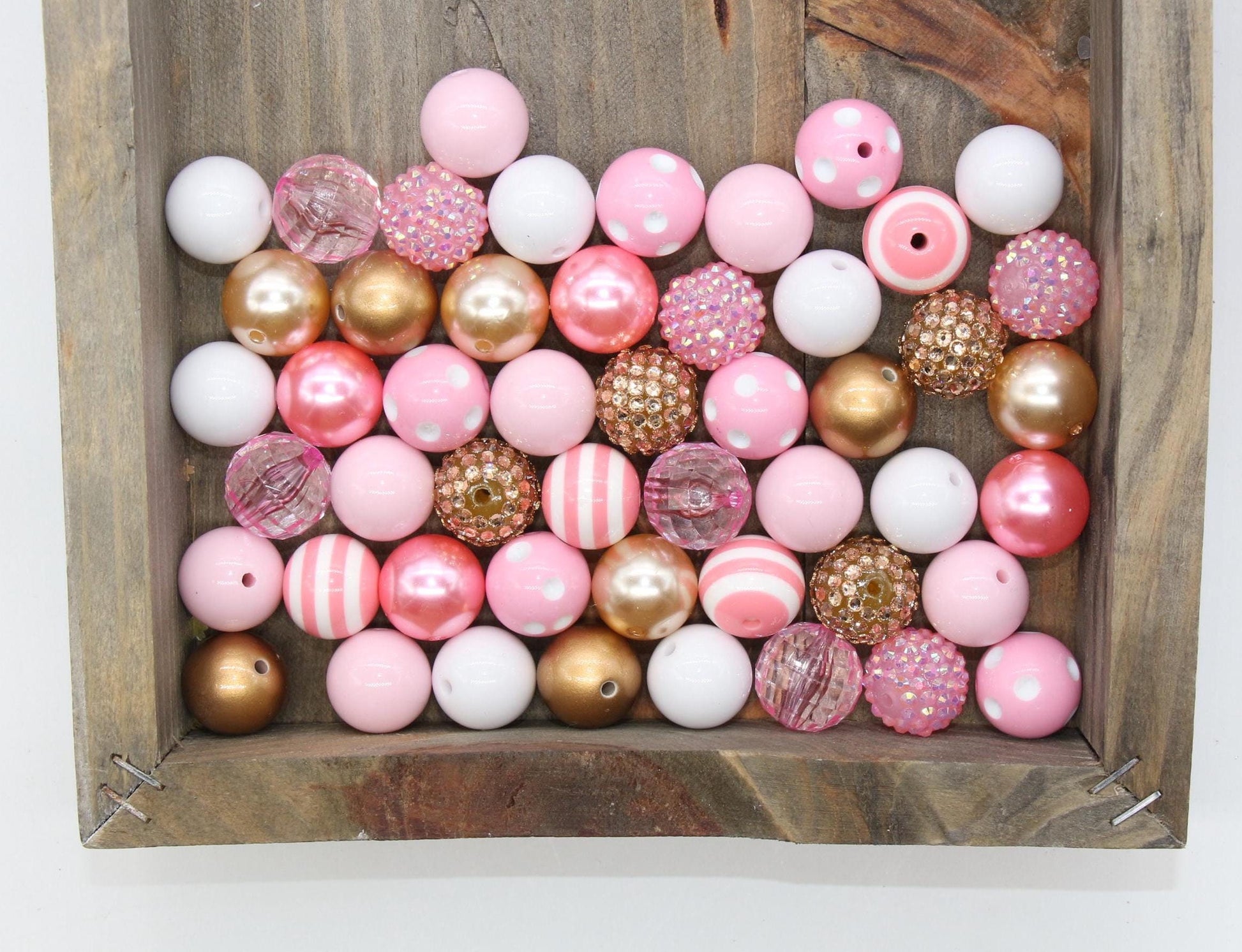 20mm Bubblegum Beads, Pink and Gold Beads Mix, Chunky Beads, Jewelry Making Beads