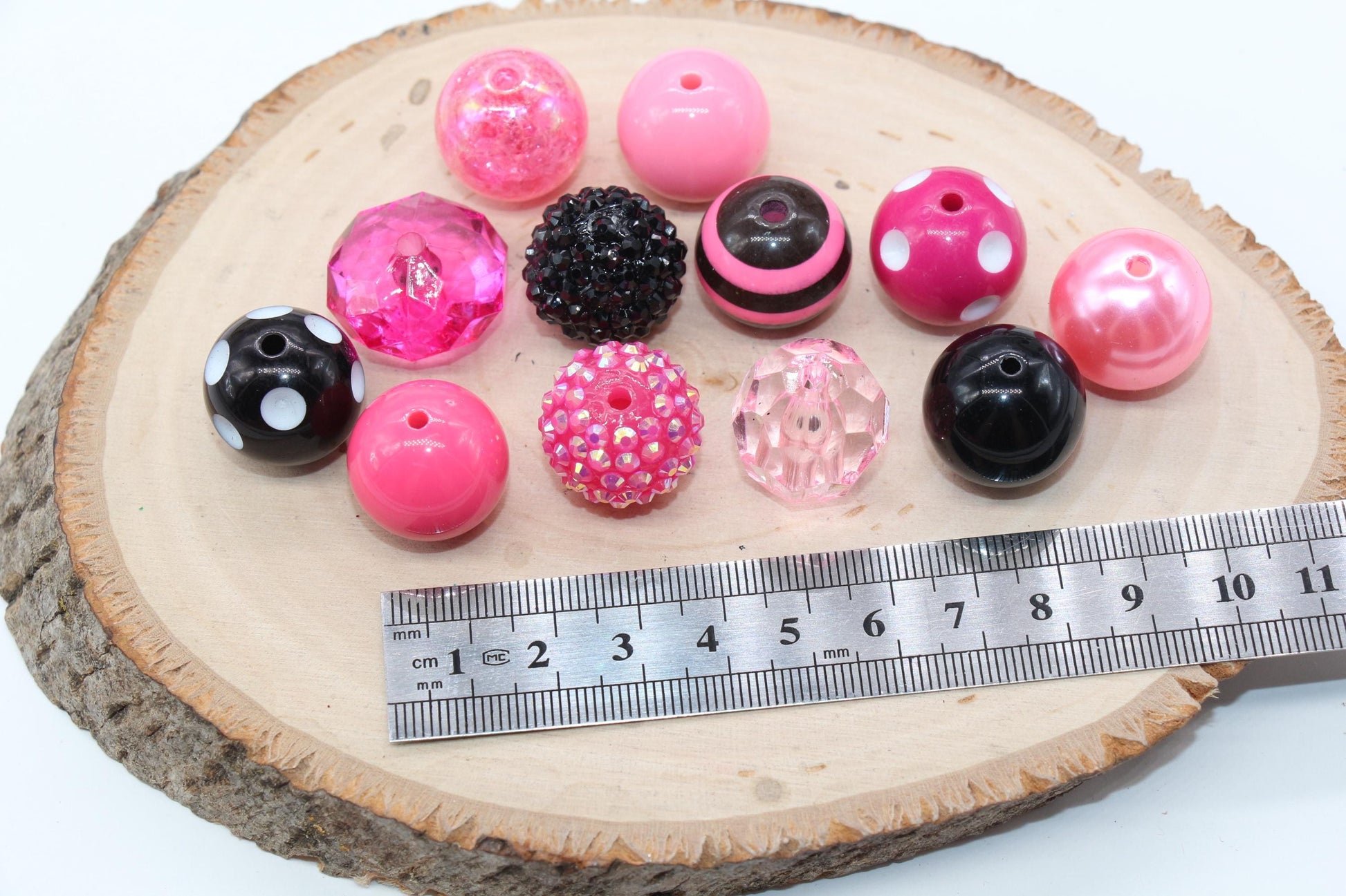 20mm Bubblegum Beads, Pink and Black Beads Mix, Chunky Beads, Jewelry Making Beads