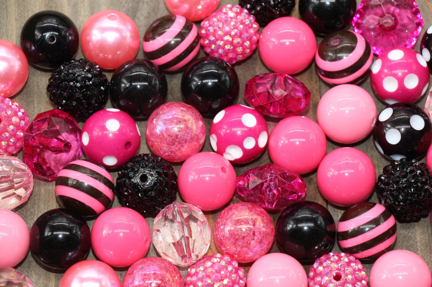 20mm Bubblegum Beads, Pink and Black Beads Mix, Chunky Beads, Jewelry Making Beads