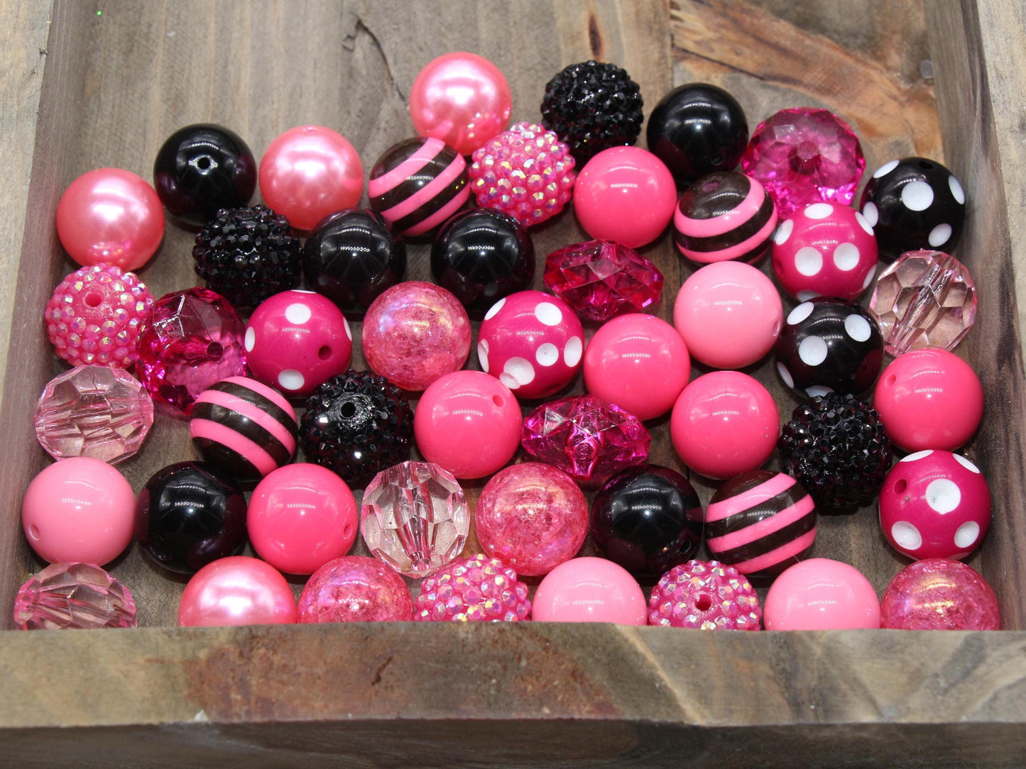 20mm Bubblegum Beads, Pink and Black Beads Mix, Chunky Beads, Jewelry Making Beads