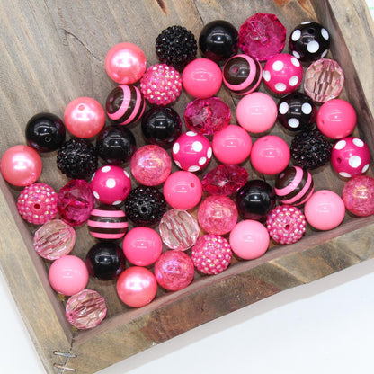 20mm Bubblegum Beads, Pink and Black Beads Mix, Chunky Beads, Jewelry Making Beads