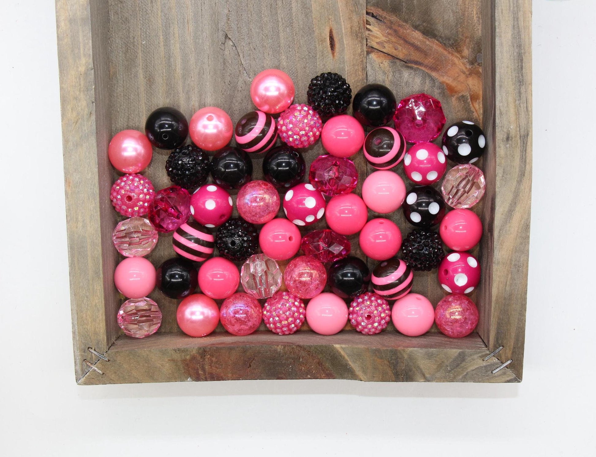 20mm Bubblegum Beads, Pink and Black Beads Mix, Chunky Beads, Jewelry Making Beads