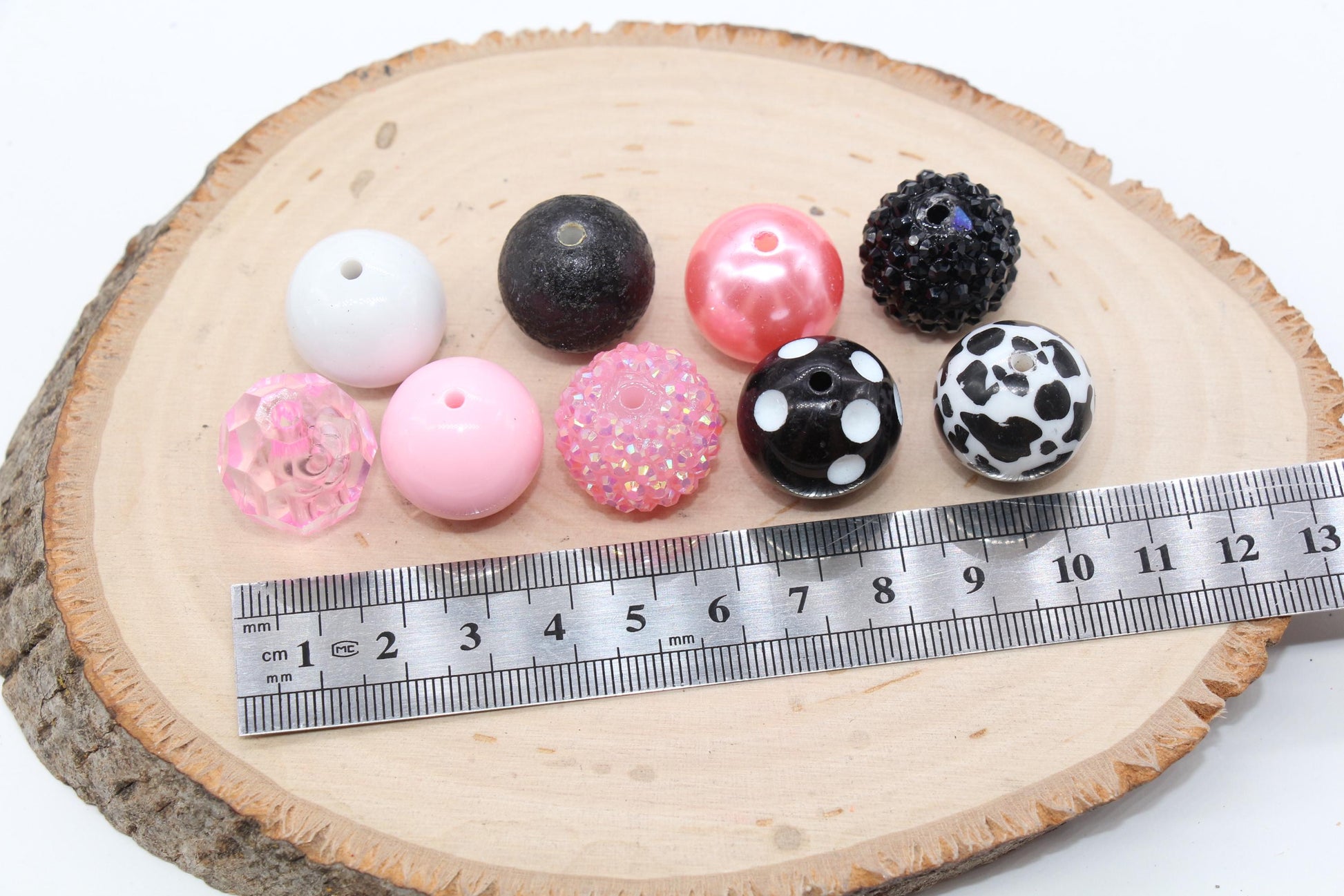 20mm Bubblegum Beads, Pink and Black Beads Mix, Chunky Beads, Jewelry Making Beads