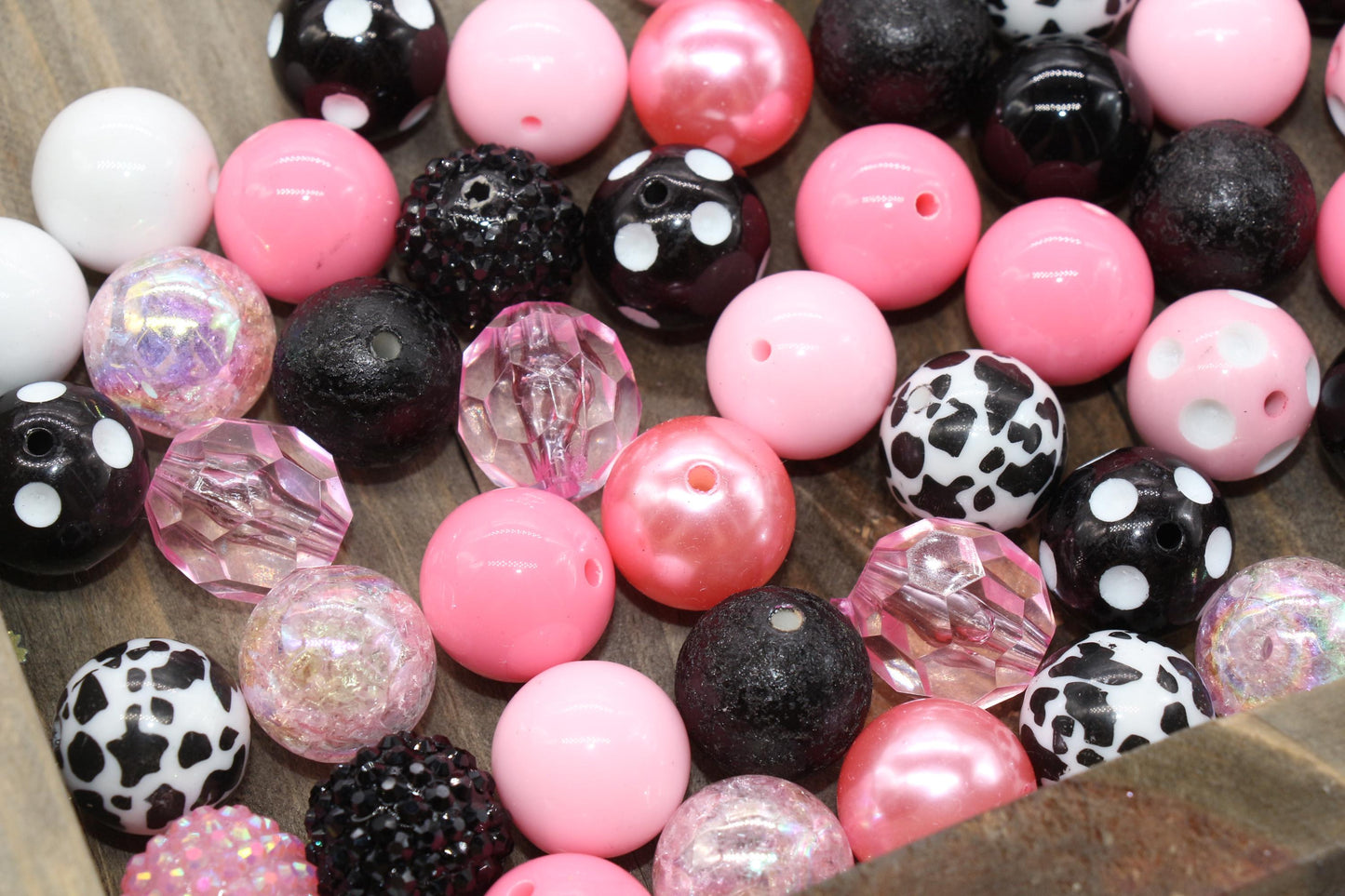 20mm Bubblegum Beads, Pink and Black Beads Mix, Chunky Beads, Jewelry Making Beads