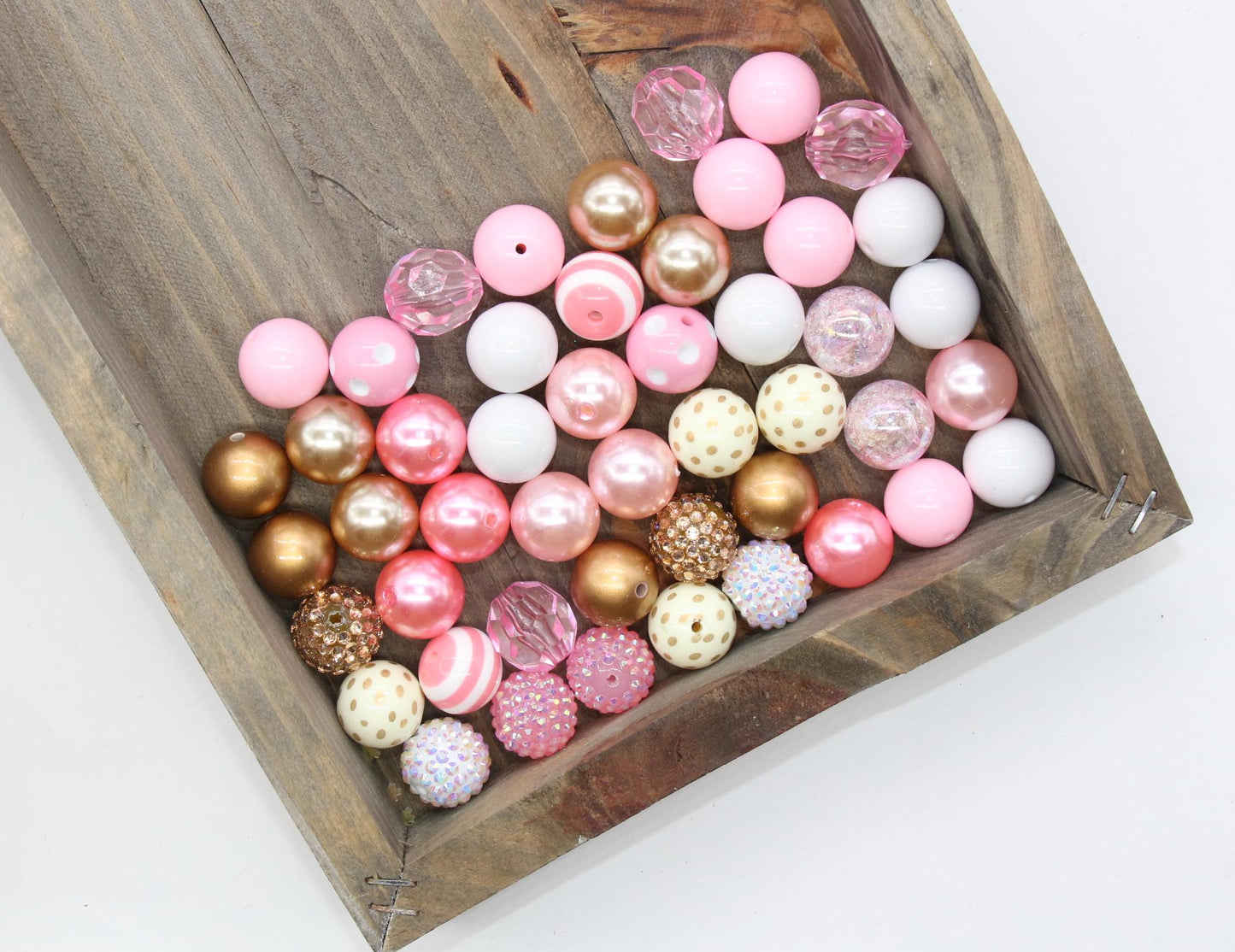 20mm Bubblegum Beads, Pink, Silver, and Gold Beads Mix, Chunky Beads, Jewelry Making Beads