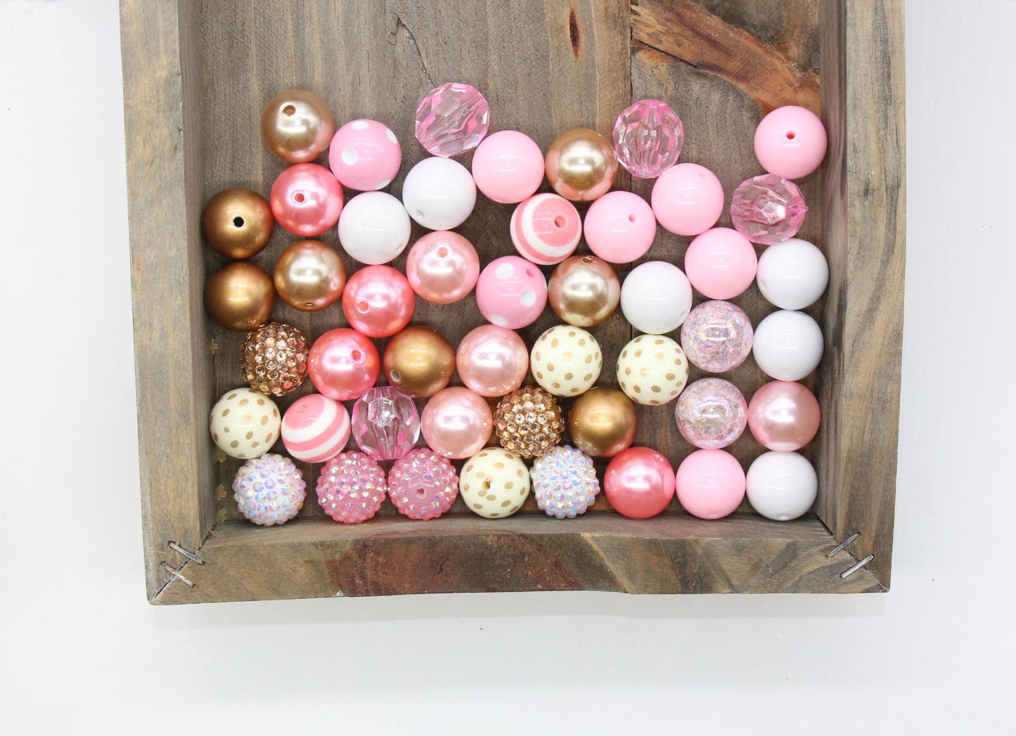 20mm Bubblegum Beads, Pink, Silver, and Gold Beads Mix, Chunky Beads, Jewelry Making Beads