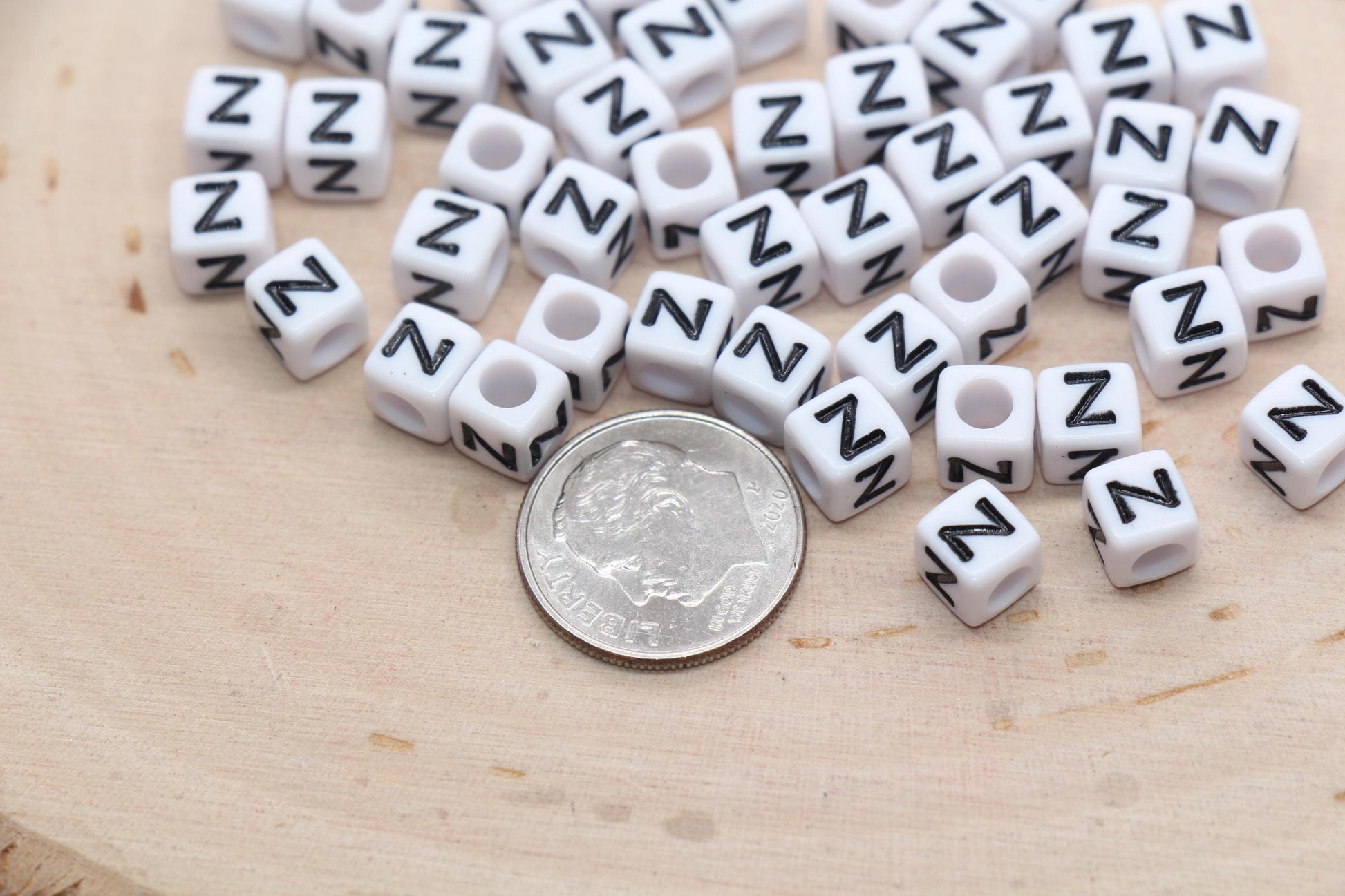 Cube Letter Z Beads, Square Letter Z Beads, Individual Letter Beads, Single Letter Slider Beads, Name Initial Beads, Size 6mm