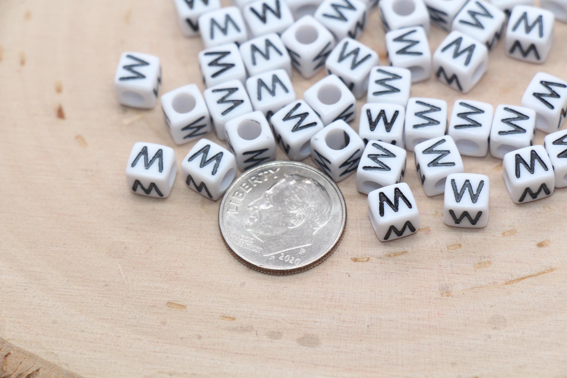 Cube Letter W Beads, Square Letter W Beads, Individual Letter Beads, Single Letter Slider Beads, Name Initial Beads, Size 6mm