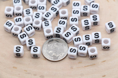 Cube Letter S Beads, Square Letter S Beads, Individual Letter Beads, Single Letter Slider Beads, Name Initial Beads, Size 6mm