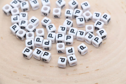 Cube Letter P Beads, Square Letter P Beads, Individual Letter Beads, Single Letter Slider Beads, Name Initial Beads, Size 6mm